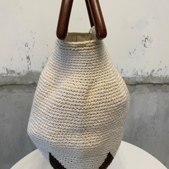 Hobo Cotton Handwoven Bag with Wooden Handles - Picture 2 of 5